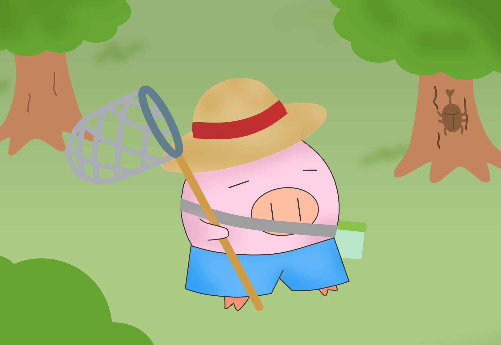 虫とりをしているとぅむぶた