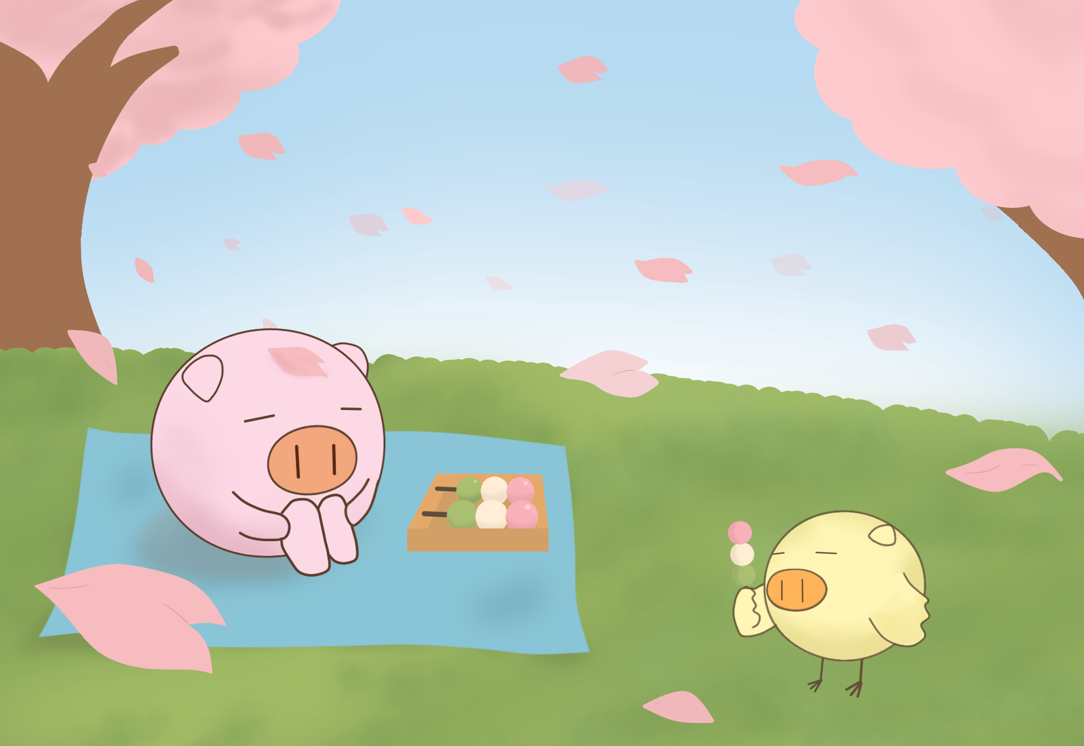 花見をしているとぅむぶた