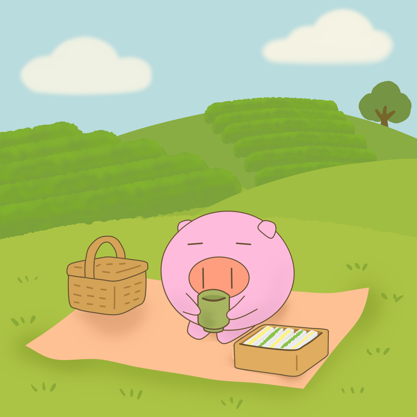 ピクニックをしているとぅむぶた